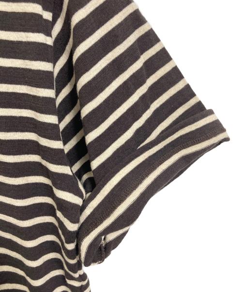 BATONER（バトナ―）BATONER (バトナ―) COTTON-LINEN SHORT SLEEVE BASQUE SHIRT  コットン リネン ショート スリーブ バスク シャツ　日本製 ブラウン×ベージュ サイズ:3の古着・服飾アイテム