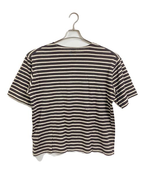 BATONER（バトナ―）BATONER (バトナ―) COTTON-LINEN SHORT SLEEVE BASQUE SHIRT  コットン リネン ショート スリーブ バスク シャツ　日本製 ブラウン×ベージュ サイズ:3の古着・服飾アイテム