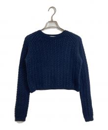 MACPHEE（マカフィー）の古着「ハイブリットコットンケーブル クルーネックプルオーバー　長袖ニット」｜ネイビー