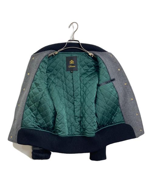 DRAWER（ドゥロワー）DRAWER (ドゥロワー) レザースリーブスタジャン　アウター　日本製 グレー×ブラック サイズ:36の古着・服飾アイテム