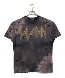BALMAIN（バルマン）の古着「デストロイロゴダメージ加工Tシャツ　半袖カットソー　Tシャツ　Tee  フランス製」｜グレー
