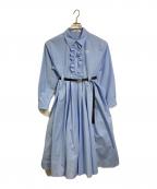furfurファーファー）の古着「25AW ベルト付きフリルシャツワンピース　ロングワンピース」｜スカイブルー