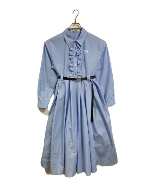 furfur（ファーファー）furfur (ファーファー) 25AW ベルト付きフリルシャツワンピース　ロングワンピース スカイブルー サイズ:FREEの古着・服飾アイテム