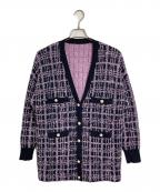 Diagramダイアグラム）の古着「ツイードミドルニットカーディガン　パールボタン　Vネックカーディガン」｜パープル×ブラック