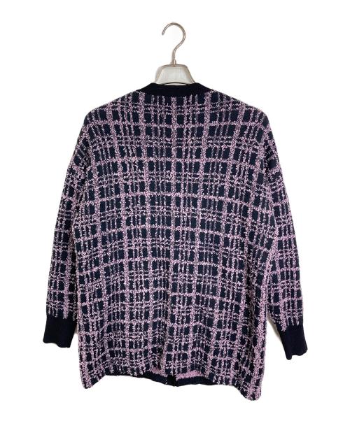 Diagram（ダイアグラム）Diagram (ダイアグラム) ツイードミドルニットカーディガン　パールボタン　Vネックカーディガン パープル×ブラック サイズ:36の古着・服飾アイテム