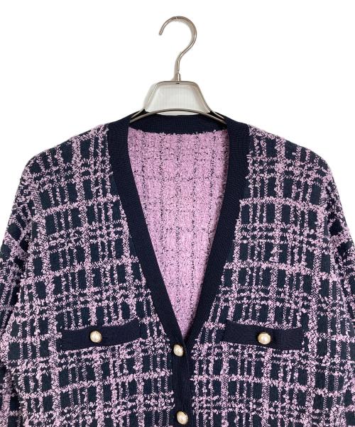 Diagram（ダイアグラム）Diagram (ダイアグラム) ツイードミドルニットカーディガン　パールボタン　Vネックカーディガン パープル×ブラック サイズ:36の古着・服飾アイテム