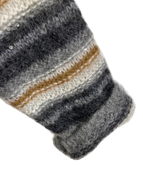 Max Mara Studio（マックスマーラ ストゥディオ）MAX MARA STUDIO (マックスマーラ ストゥディオ) モヘアハイネックニット　長袖ニット　ボーダー　スパンコール グレー サイズ:Mの古着・服飾アイテム