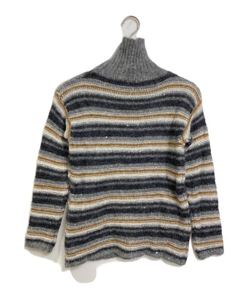 Max Mara Studio（マックスマーラ ストゥディオ）MAX MARA STUDIO (マックスマーラ ストゥディオ) モヘアハイネックニット　長袖ニット　ボーダー　スパンコール グレー サイズ:Mの古着・服飾アイテム