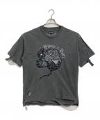 GALFY×gibousガルフィー×ギボス）の古着「snake dog damage T shirt  スネークドッグダメージTシャツ　半袖カットソー　Tee  ユニセックス」｜グレー
