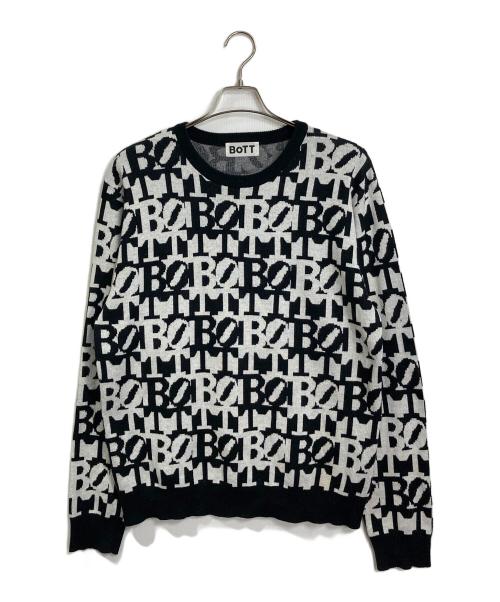 BoTT（ボット）BoTT (ボット) クルーネックニット　柄ニット ホワイト×ブラック サイズ:Lの古着・服飾アイテム
