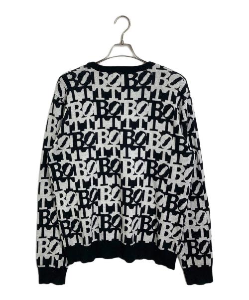 BoTT（ボット）BoTT (ボット) クルーネックニット　柄ニット ホワイト×ブラック サイズ:Lの古着・服飾アイテム