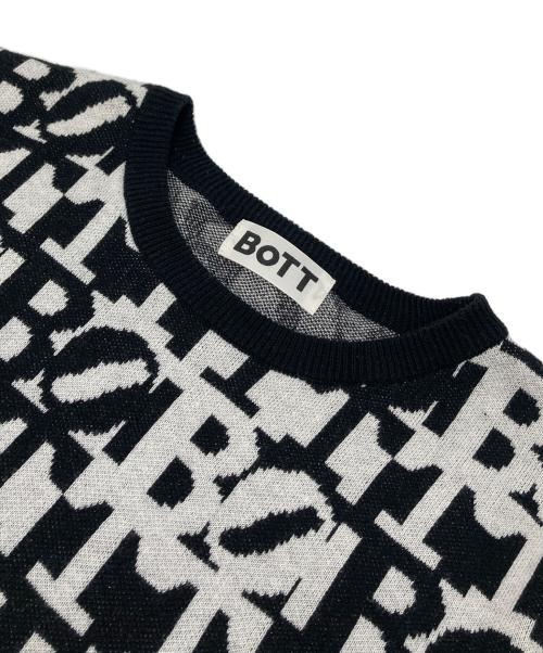 BoTT（ボット）BoTT (ボット) クルーネックニット　柄ニット ホワイト×ブラック サイズ:Lの古着・服飾アイテム