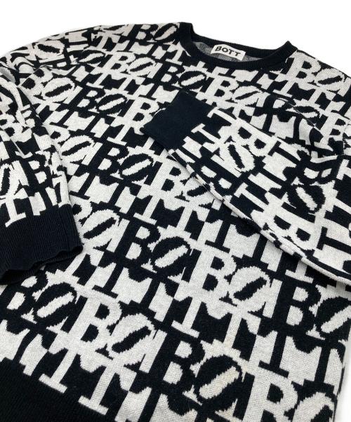 BoTT（ボット）BoTT (ボット) クルーネックニット　柄ニット ホワイト×ブラック サイズ:Lの古着・服飾アイテム
