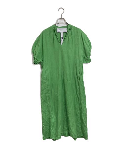 ticca（ティッカ）TICCA (ティッカ) リネンバルーンスリーブワンピース グリーン サイズ:FREEの古着・服飾アイテム
