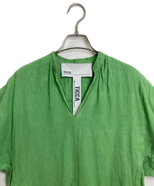 ticca（ティッカ）TICCA (ティッカ) リネンバルーンスリーブワンピース グリーン サイズ:FREEの古着・服飾アイテム