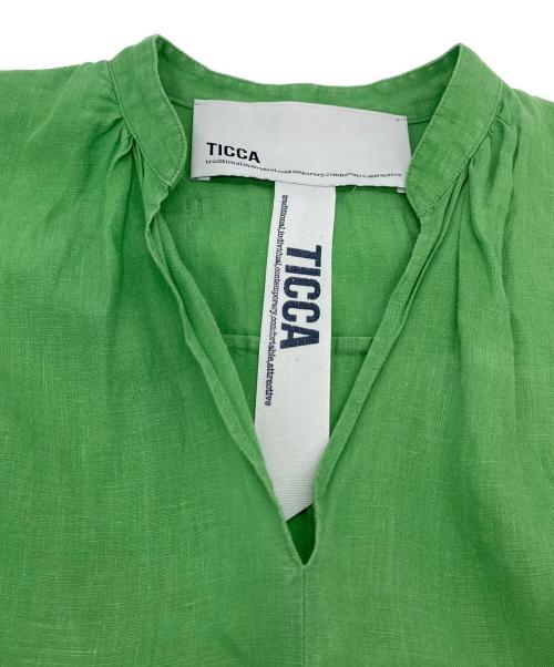 ticca（ティッカ）TICCA (ティッカ) リネンバルーンスリーブワンピース グリーン サイズ:FREEの古着・服飾アイテム