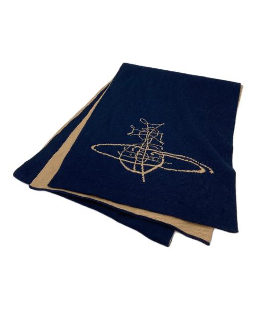 Vivienne Westwood（ヴィヴィアンウエストウッド）Vivienne Westwood (ヴィヴィアンウエストウッド) オーブマフラー　バイカラー　リバーシブル ベージュ×ネイビー サイズ:実寸参照の古着・服飾アイテム