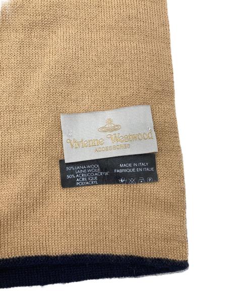 Vivienne Westwood（ヴィヴィアンウエストウッド）Vivienne Westwood (ヴィヴィアンウエストウッド) オーブマフラー　バイカラー　リバーシブル ベージュ×ネイビー サイズ:実寸参照の古着・服飾アイテム