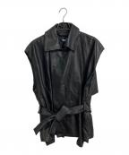 Blanc YMブランワイエム）の古着「Leather Short Trench Vest レザーベスト　別注」｜ブラック