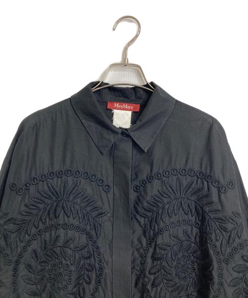 MaxMara（マックスマーラ）MaxMara (マックスマーラ) スキッパーシャツ　刺繍シャツ ブラック サイズ:実寸参照の古着・服飾アイテム