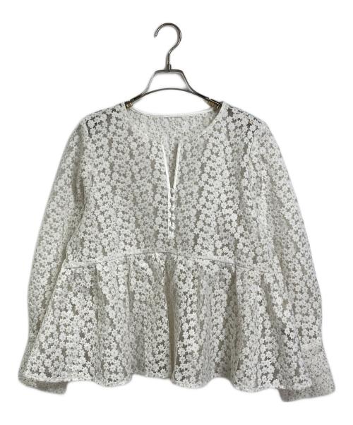 JUSGLITTY（ジャスグリッティー）JUSGLITTY (ジャスグリッティー) ミニブーケ刺繍ブラウス　 ホワイト サイズ:Mの古着・服飾アイテム