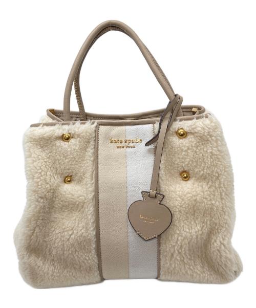 Kate Spade（ケイトスペード）Kate Spade (ケイトスペード) エブリシング レーシング ストライプ フォウ シアリング ミディアムトート　付属品欠品 アイボリー サイズ:実寸参照の古着・服飾アイテム