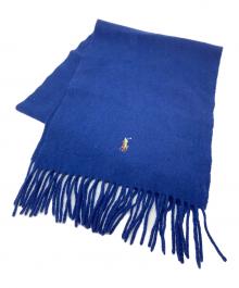 RALPH LAUREN（ラルフローレン）の古着「カシミヤ混マフラー　ポニー刺繍　ワンポイント刺繍　イタリア製」｜ブルー