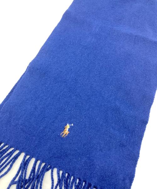 RALPH LAUREN（ラルフローレン）RALPH LAUREN (ラルフローレン) カシミヤ混マフラー　ポニー刺繍　ワンポイント刺繍　イタリア製 ブルー サイズ:実寸参照　の古着・服飾アイテム