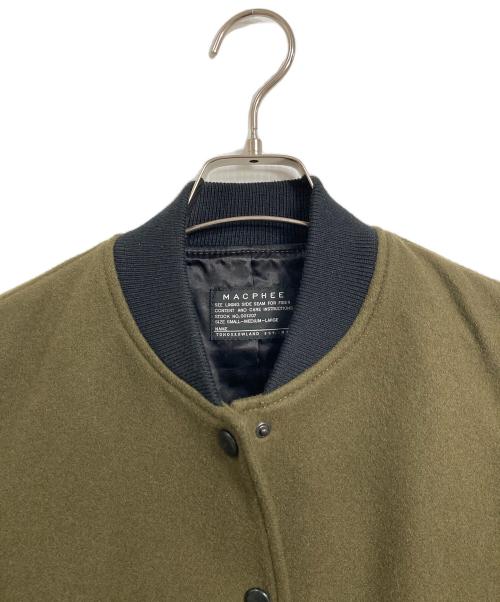 MACPHEE（マカフィー）MACPHEE (マカフィー) レザースリーブスタジャン　アウター　ライトアウター オリーブブラック サイズ:36の古着・服飾アイテム