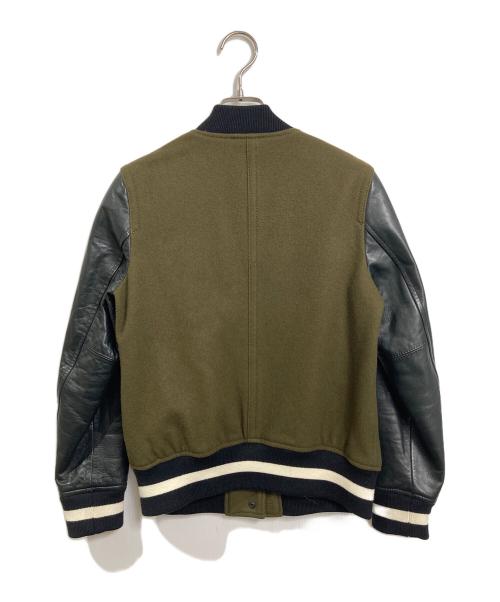 MACPHEE（マカフィー）MACPHEE (マカフィー) レザースリーブスタジャン　アウター　ライトアウター オリーブブラック サイズ:36の古着・服飾アイテム