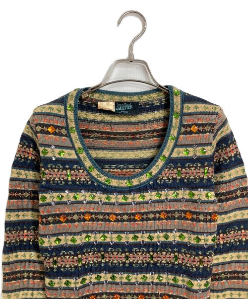 Jean Paul GAULTIER（ジャンポールゴルチェ）Jean Paul GAULTIER (ジャンポールゴルチェ) ニットワンピース　長袖ワンピース ベージュ×ネイビー サイズ:実寸参照の古着・服飾アイテム