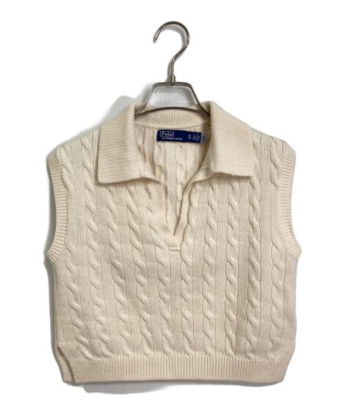 POLO RALPH LAUREN（ポロ・ラルフローレン）POLO RALPH LAUREN (ポロ・ラルフローレン) シルクカシミヤブレンドケーブルニットベスト アイボリー サイズ:XSの古着・服飾アイテム