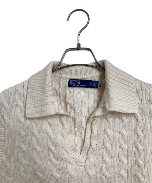 POLO RALPH LAUREN（ポロ・ラルフローレン）POLO RALPH LAUREN (ポロ・ラルフローレン) シルクカシミヤブレンドケーブルニットベスト アイボリー サイズ:XSの古着・服飾アイテム