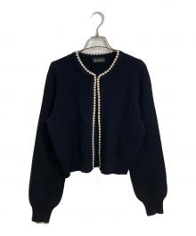 BLENHEIM（ブレンヘイム）の古着「パールデザインカーディガン　レーヨン混カーディガン」｜ブラック