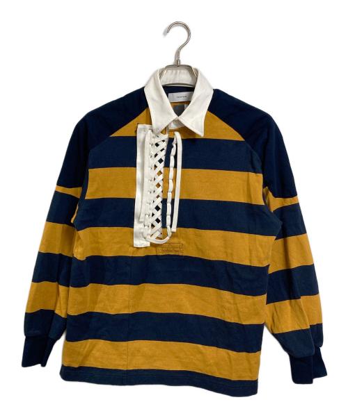 FACETASM（ファセッタズム）FACETASM (ファセッタズム) CHOLOMBIANO STRIPE RUGBY SHIRT ネイビー×イエロー サイズ:4の古着・服飾アイテム