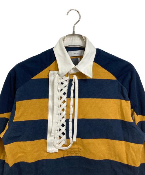 FACETASM（ファセッタズム）FACETASM (ファセッタズム) CHOLOMBIANO STRIPE RUGBY SHIRT ネイビー×イエロー サイズ:4の古着・服飾アイテム