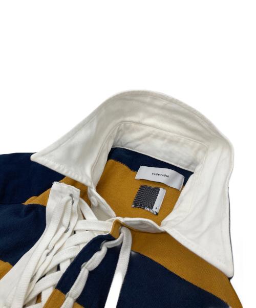 FACETASM（ファセッタズム）FACETASM (ファセッタズム) CHOLOMBIANO STRIPE RUGBY SHIRT ネイビー×イエロー サイズ:4の古着・服飾アイテム