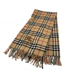 BURBERRY LONDON（バーバリーロンドン）の古着「ビッグロゴノヴァチェクマフラー　ウールマフラー　チェック」｜ベージュ