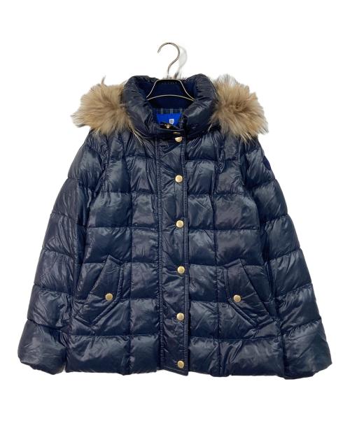BLUE LABEL CRESTBRIDGE（ブルーレーベルクレストブリッジ）BLUE LABEL CRESTBRIDGE (ブルーレーベルクレストブリッジ) 裏地チェックタヌキファーダウンジャケット ブルー サイズ:38の古着・服飾アイテム