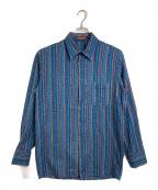 missoniミッソーニ）の古着「総柄×ストライプシャツ　長袖シャツ　イタリア製」｜ブルー