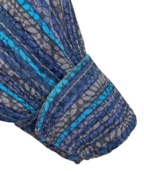 missoni（ミッソーニ）MISSONI (ミッソーニ) 総柄×ストライプシャツ　長袖シャツ　イタリア製 ブルー サイズ:50の古着・服飾アイテム
