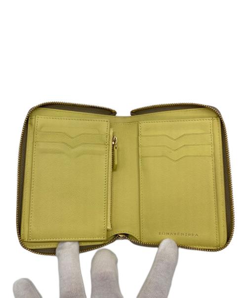 bonaventura（ボナベンチュラ）BONAVENTURA (ボナベンチュラ) シュリンクレザースモールジップウォレット　ラウンドファスナー　折りたたみ財布　レザー トープ×イエロー サイズ:実寸参照の古着・服飾アイテム
