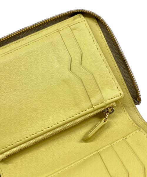 bonaventura（ボナベンチュラ）BONAVENTURA (ボナベンチュラ) シュリンクレザースモールジップウォレット　ラウンドファスナー　折りたたみ財布　レザー トープ×イエロー サイズ:実寸参照の古着・服飾アイテム
