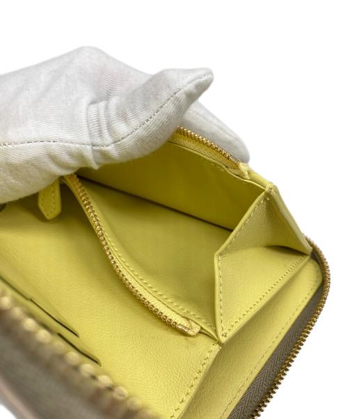 bonaventura（ボナベンチュラ）BONAVENTURA (ボナベンチュラ) シュリンクレザースモールジップウォレット　ラウンドファスナー　折りたたみ財布　レザー トープ×イエロー サイズ:実寸参照の古着・服飾アイテム