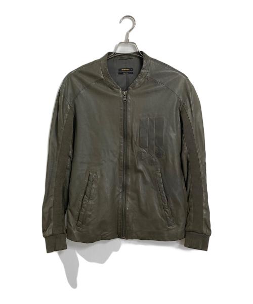 DIESEL（ディーゼル）DIESEL (ディーゼル) シングルライダースジャケット　レザージャケット カーキ サイズ:Sの古着・服飾アイテム