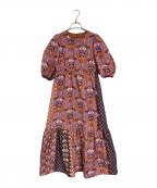 GRACE CONTINENTAL（グレースコンチネンタル）の古着「ヌーボープリントパフワンピース」｜ブラウン