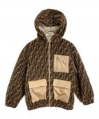 FENDI KIDSフェンディ キッズ）の古着「ズッカ柄 テディベアジャケット　FFロゴ　ウールボアジャケット」｜ブラウン