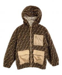 FENDI KIDS（フェンディ キッズ）の古着「ズッカ柄 テディベアジャケット　FFロゴ　ウールボアジャケット」｜ブラウン