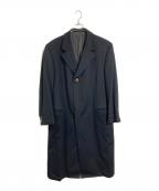 GIANNI VERSACEジャンニ・ヴェルサーチ）の古着「裏地ロゴチェスターコート　ブラック　ブラウンボタン」｜ブラック