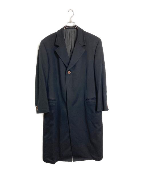 GIANNI VERSACE（ジャンニ・ヴェルサーチ）GIANNI VERSACE (ジャンニ・ヴェルサーチ) 裏地ロゴチェスターコート　ブラック　ブラウンボタン ブラック サイズ:52の古着・服飾アイテム